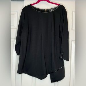 Dennis Basso ponte knit top w/zipper back 3/4 sleeves & faux leather trim